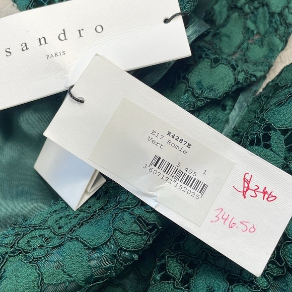 NWT Sandro Paris Romie Lace Mini Dress Mock Neck Open Back Green Sz 1 - Picture 16 of 16
